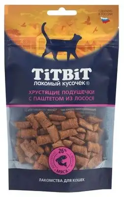 Купить titbit Лакомства для кошек хрустящие подушечки с паштетом из лосося