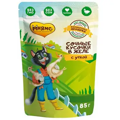 Ферма кота Фёдора Влажный корм сочные кусочки в желе для кошек с уткой (пауч)